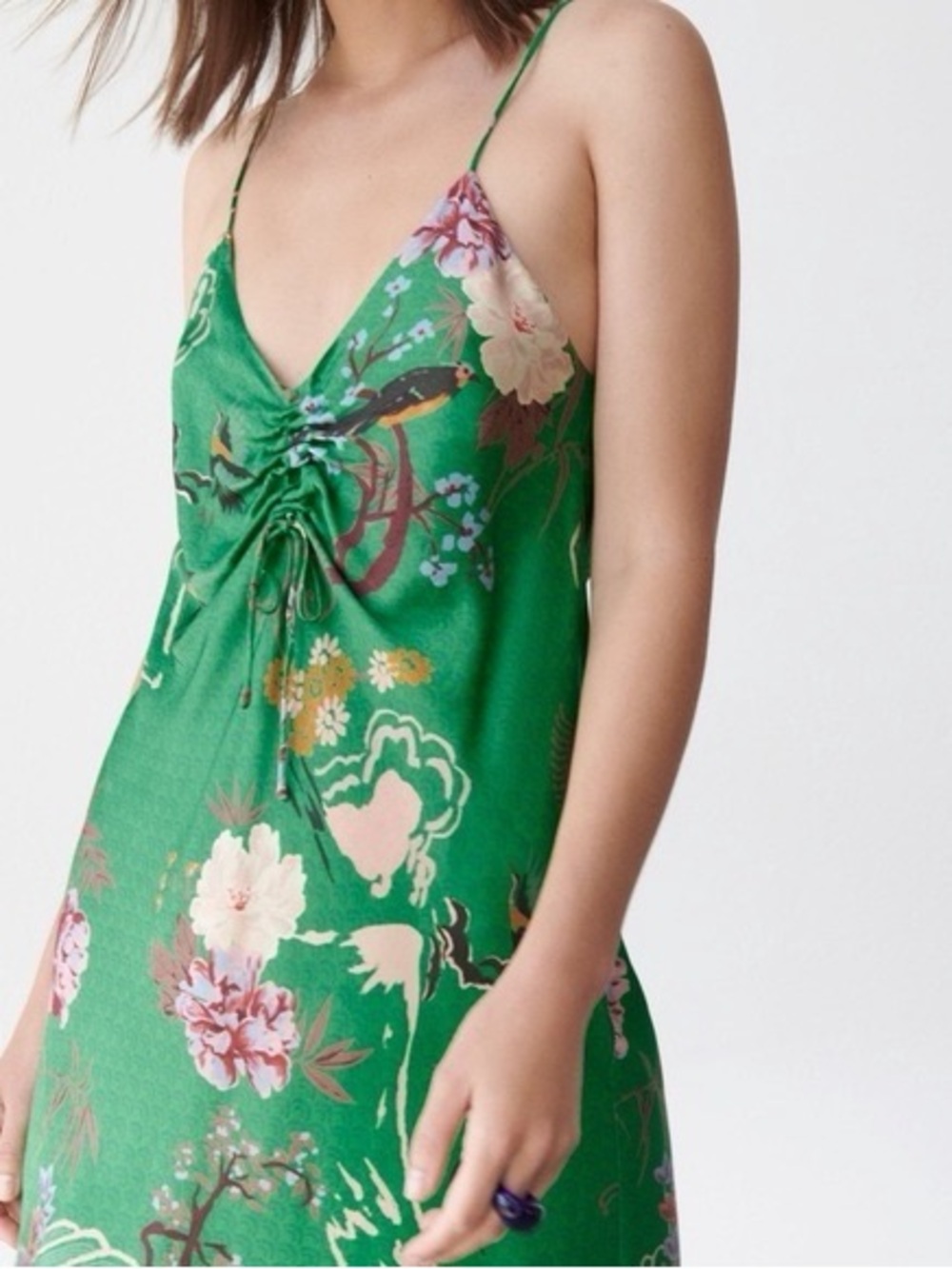 Zara Green Floral Mini Slip Dress - Picture 2 of 5